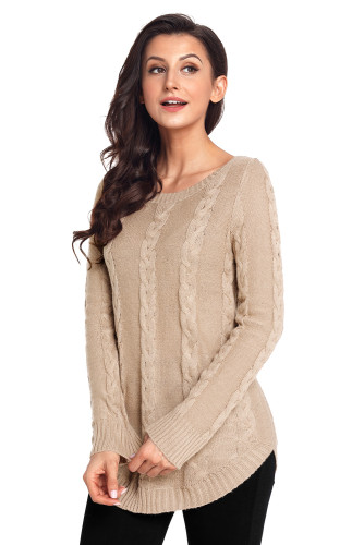Khaki Cable Knit Fall Winter Sweater