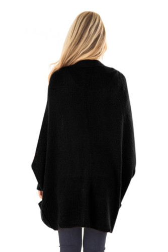 Black Dolman Sleeve Knit Cardigan with Pocket