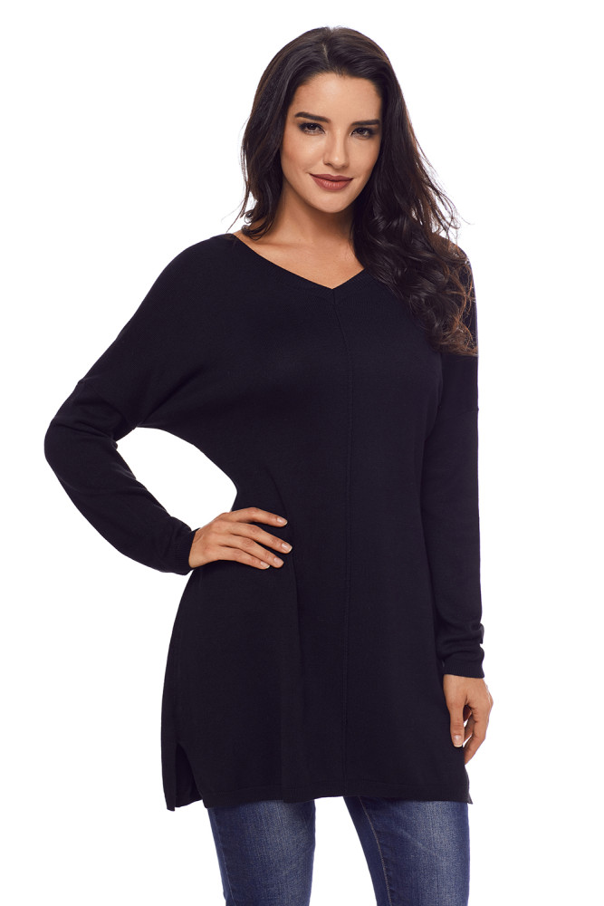 Black Soft V Neck Sweater