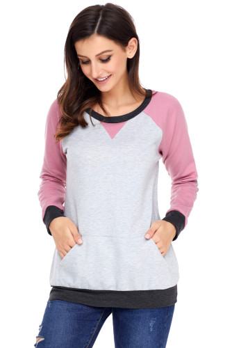 Pink Raglan Sleeve Patch Elbow Sweatshirt Top