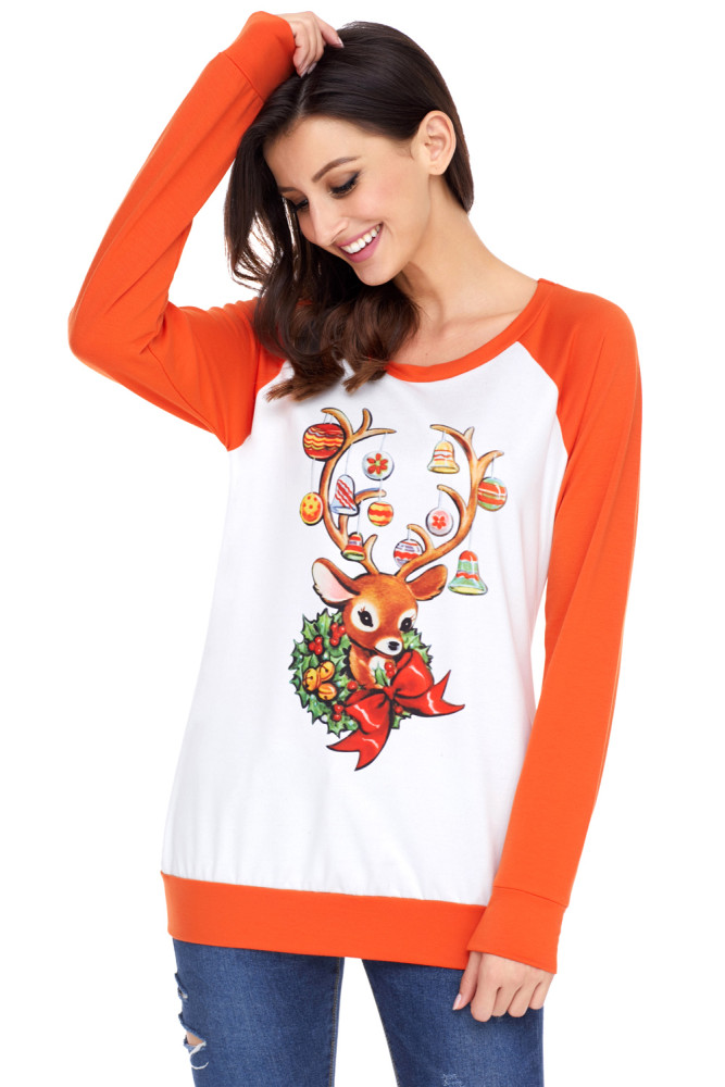Christmas Reindeer Orange Long Sleeve Shirt