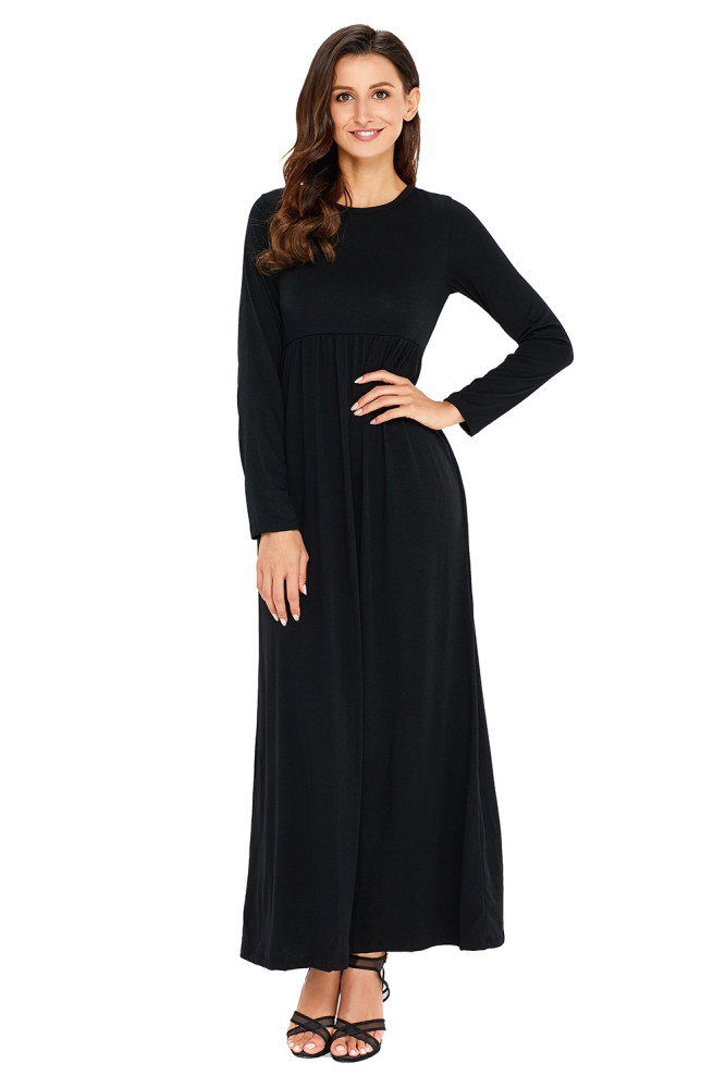 Black Long Sleeve High Waist Maxi Jersey Dress