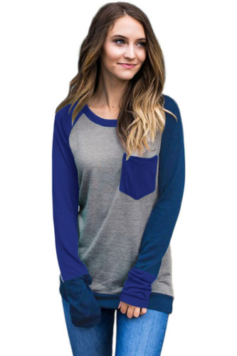 Double Blue Splice Gray Long Sleeve Top