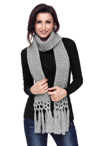 Gray Cozy Chunky Knit Tassel Scarf