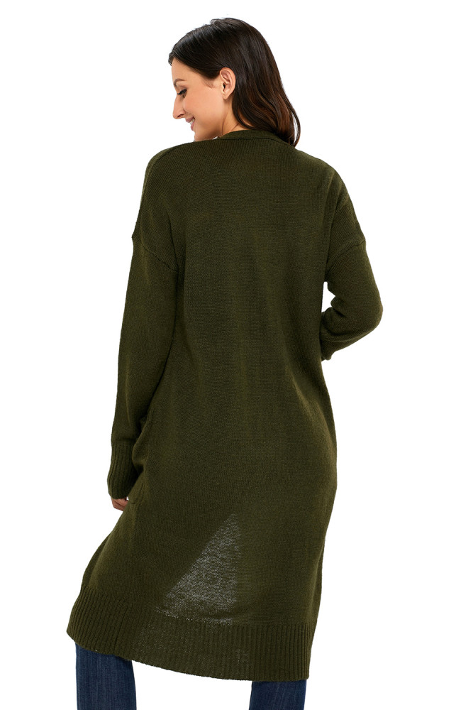 Army Green Knit Long Sleeve Open Front Cardigan