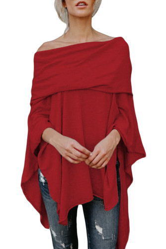 Red Irregular Off Shoulder Dip Hem Casual Blouse