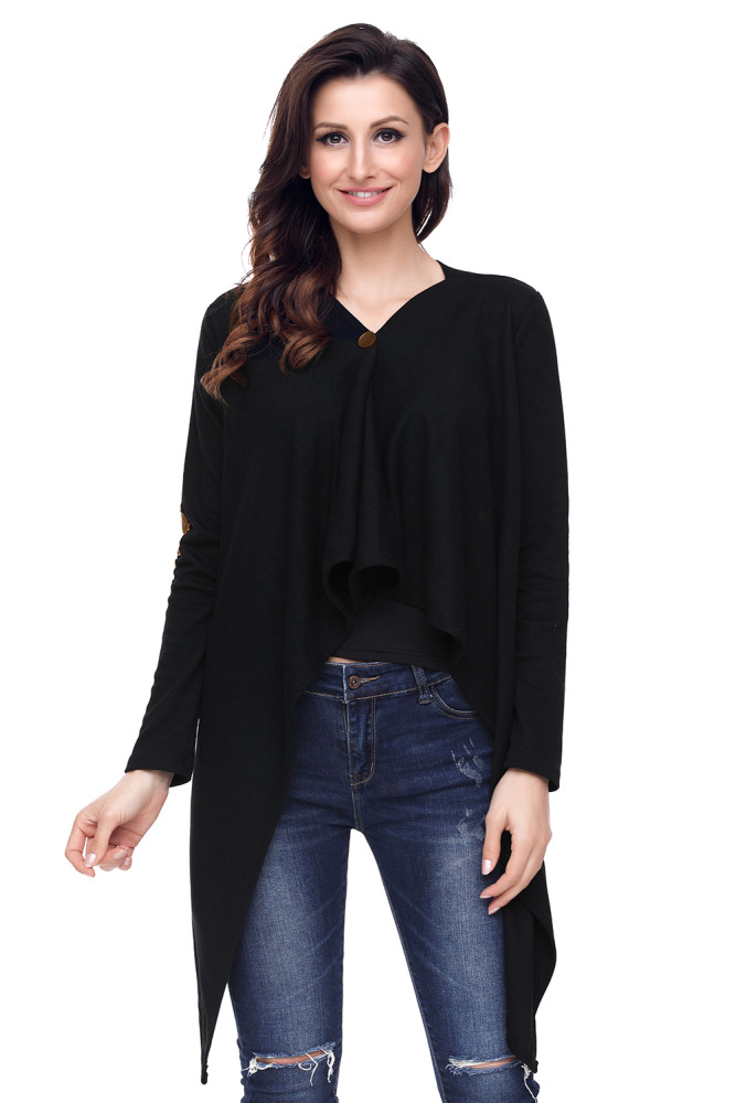 Black Elbow Patch Women Cardigan