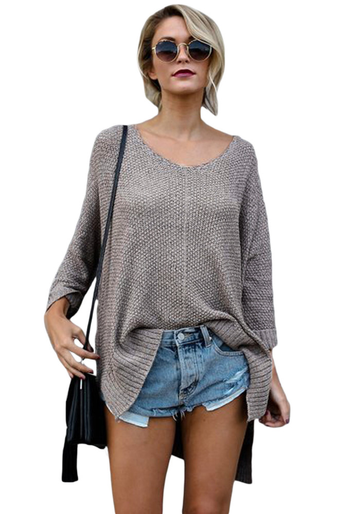 Coffee Oversized Knit High-low Slit Side Sweater