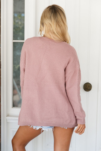 Pink Long Open Front Pocket Cardigan
