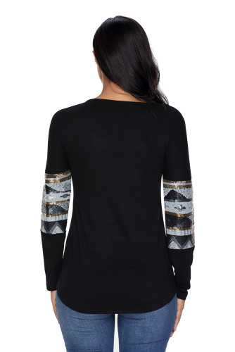 Black Loose Sequin Christmas Reindeer Top