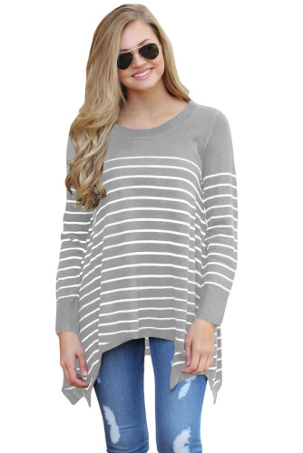 Gray Striped Knit Pullover Sweater Top