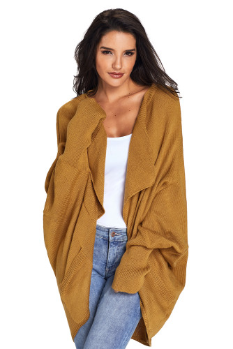 Mustard Dolman Sleeve Knit Cardigan with Pocket