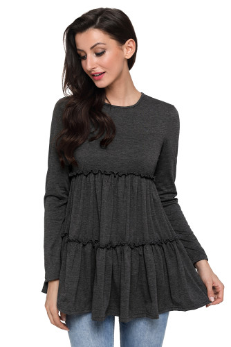 Gray Long Sleeve Layered Babydoll Tunic