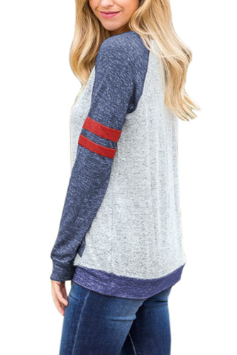 Contrast Stripes Blue Sleeves Womens Sweatshirt