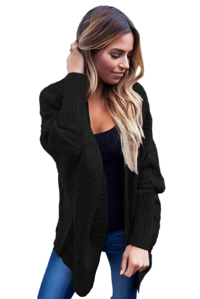 Black Ribbed Cuffs Dolman Sleeved Cardigan