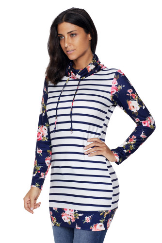 Dark Blue Striped and Floral Sweatshirt