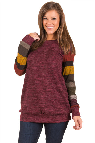 Multicolor Long Sleeve Heathered Magenta Sweatshirt