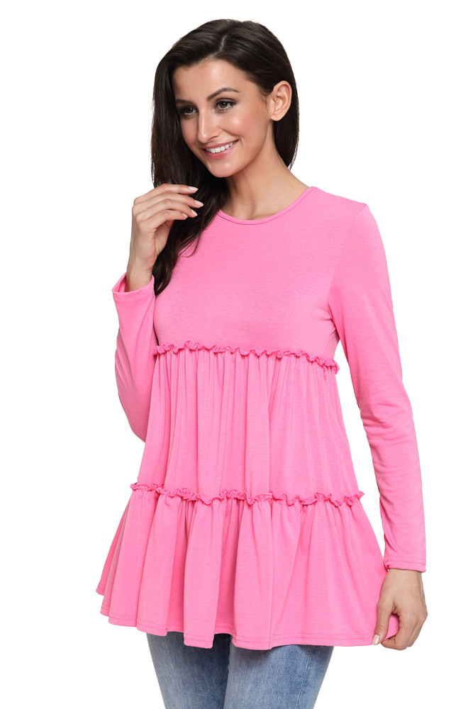 Pink Long Sleeve Layered Babydoll Tunic