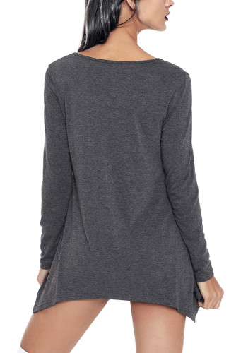 Grey Handkerchief Hem Rose Skull Tunic Top