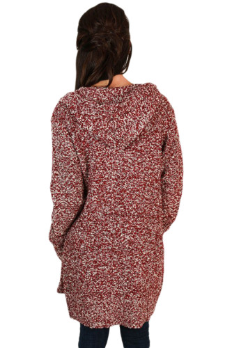 Heathered Red Long Sleeve Hooded Long Cardigan