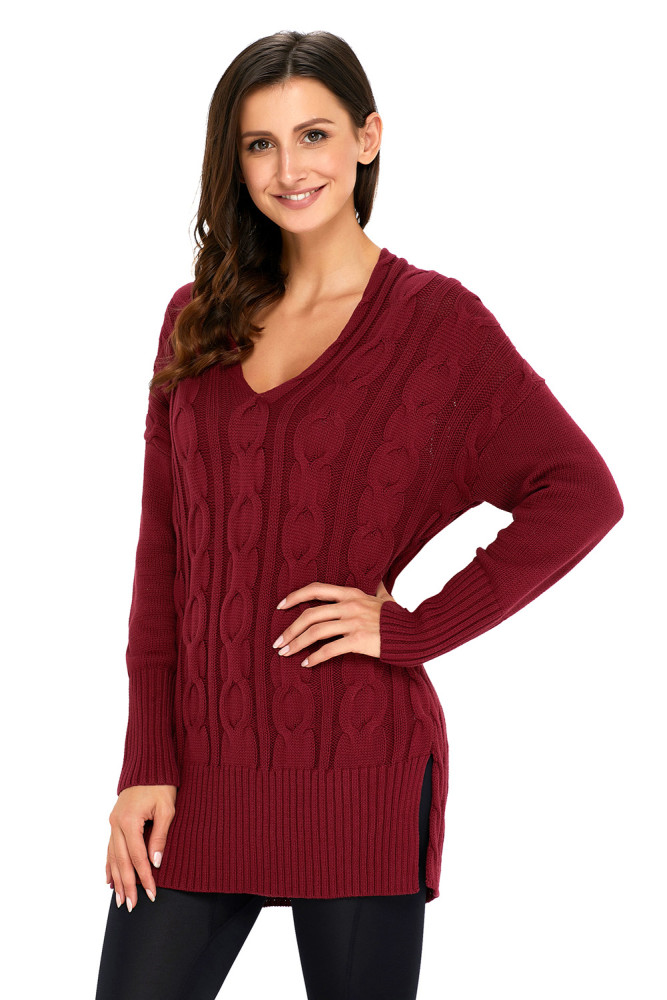 Wine Oversized Cozy up Knit Sweater