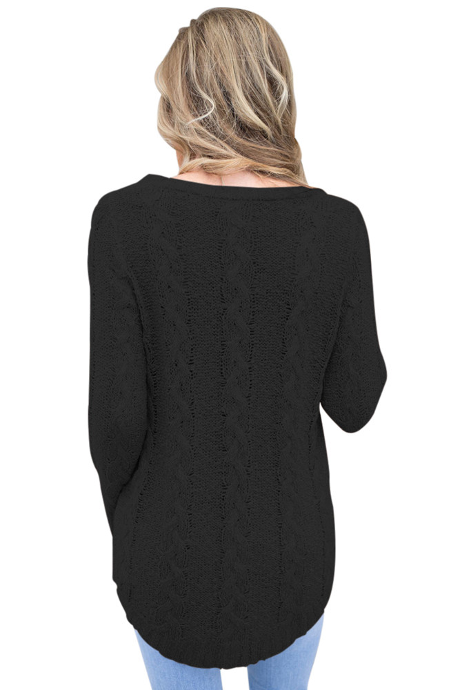 Black Cable Knit Fall Winter Sweater