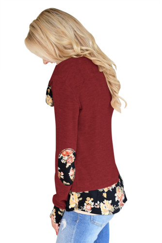 Dark Floral Patchwork Burgundy Long Sleeve Shirt