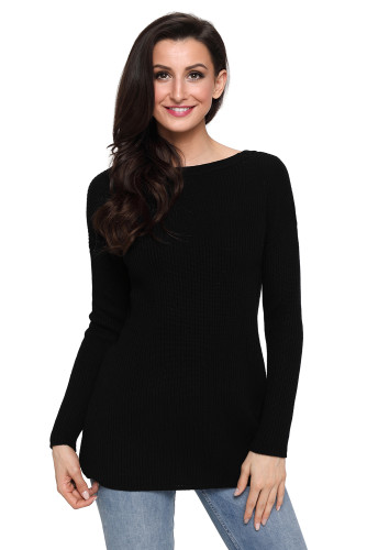 Black Sexy V Neck Lace up Front Sweater
