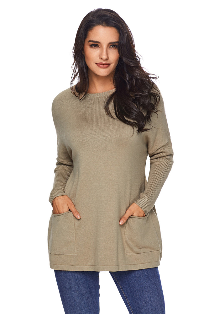 Khaki Oversize Fit Pocket Sweater Tunic