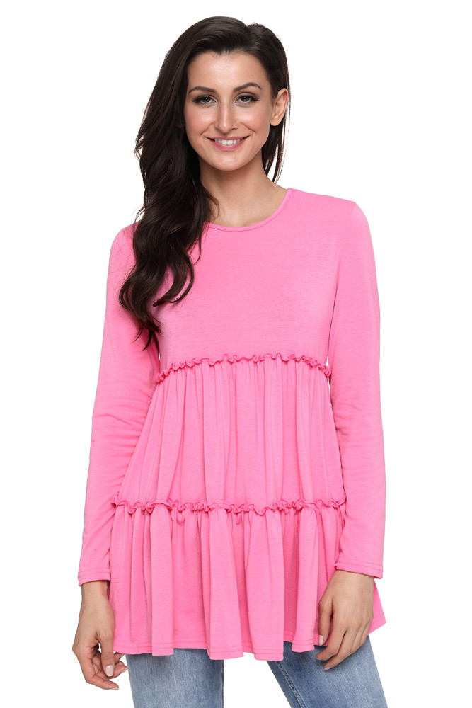 Pink Long Sleeve Layered Babydoll Tunic