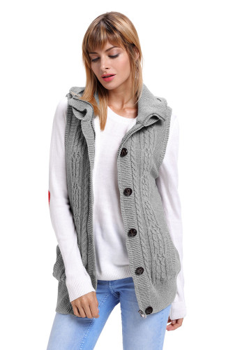 Grey Cable Knit Hooded Sweater Vest