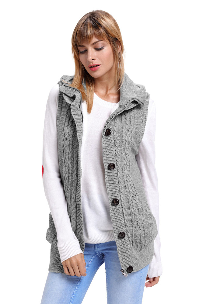 Grey Cable Knit Hooded Sweater Vest