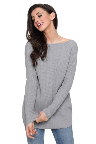 Gray Sexy V Neck Lace up Front Sweater
