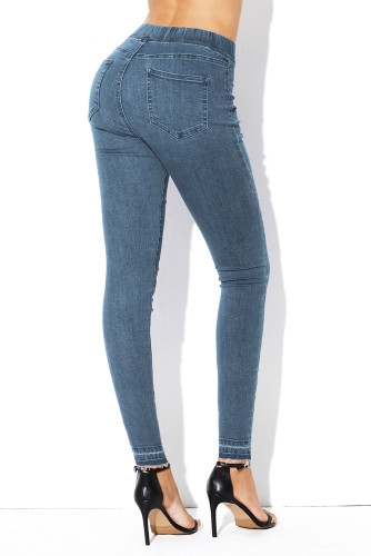 Cobalt Blue Elastic Waist Jeans Stretch Pants for Women