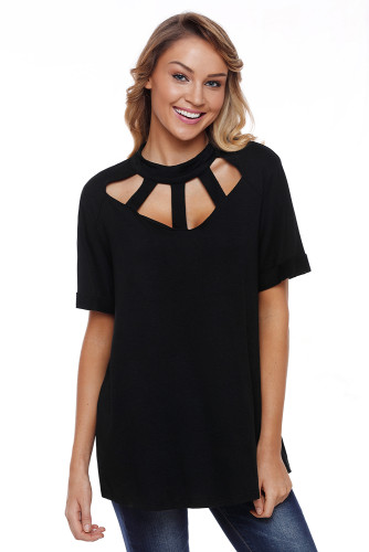 Black Cage Design High Neck Top