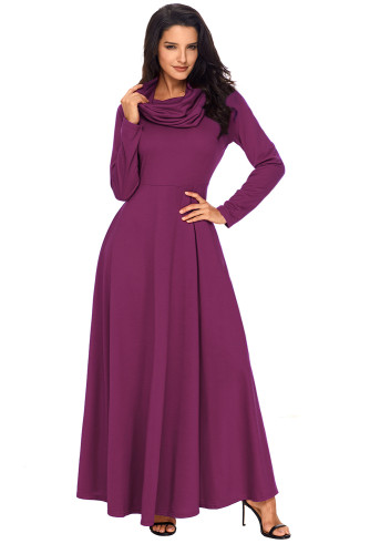 Purple Cow Neck Long Sleeve Maxi Dress