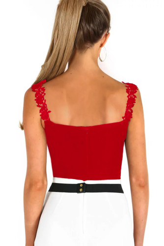 Red Crochet Plunge Bodysuit