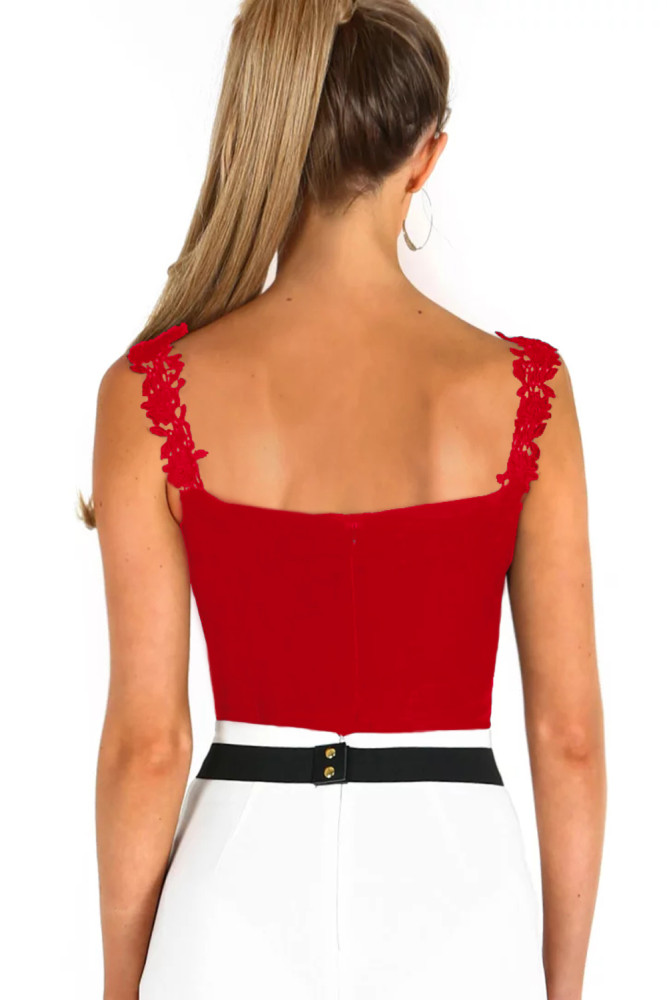 Red Crochet Plunge Bodysuit