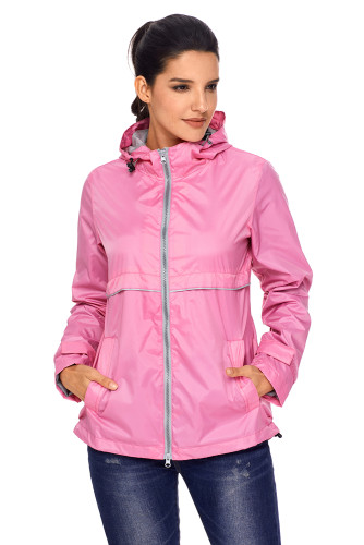 Pink Women Zipper Lapel Suit Blazer with Foldable Sleeve