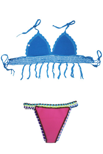 Blue Crochet Bikini Top Rosy Neoprene Bottom