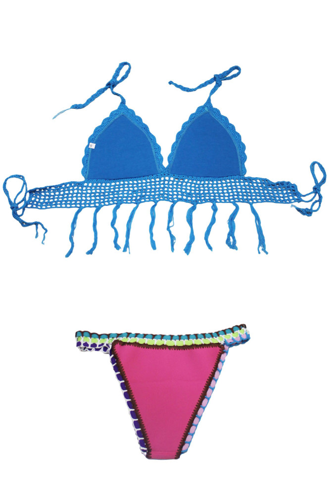 Blue Crochet Bikini Top Rosy Neoprene Bottom