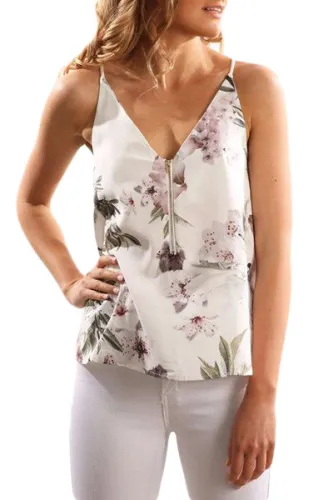 V Neck Spaghetti Strap Floral Printed Tank Top