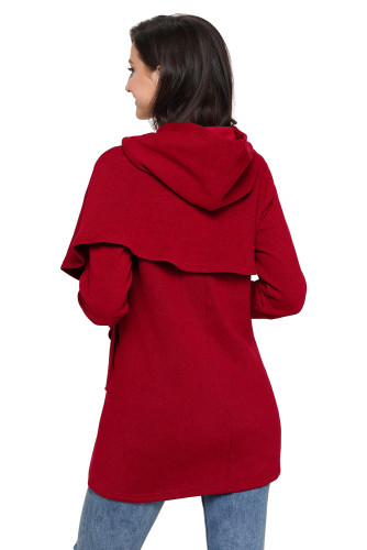 Burgundy Tulip Wrap Cape Style Long Sleeve Hoodie