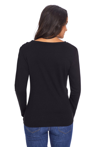 Black Draped Round Neck Sweatshirt for Women