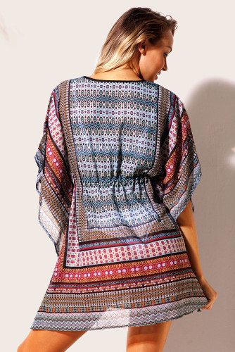 Blue Multicolor Bohemian Print Caftan Cover-up