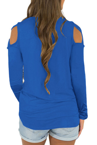 Royal Blue Crisscross Cold Shoulder Long Sleeve Shirt