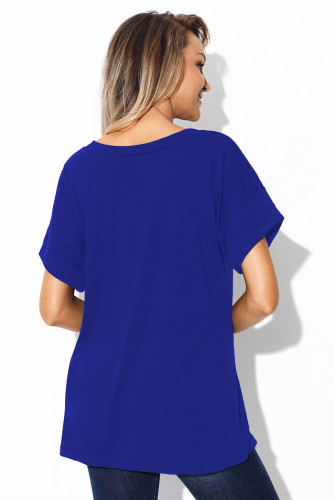 Royal Blue Simple Fashion Pocket T-shirt