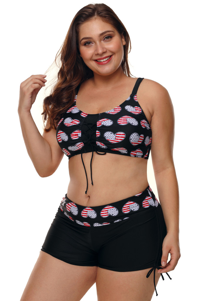 Heart American Flag Plus Size Two Piece Swimsuit