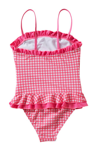 Ruffle Trim Red Plaid Little Girls Swimsuit