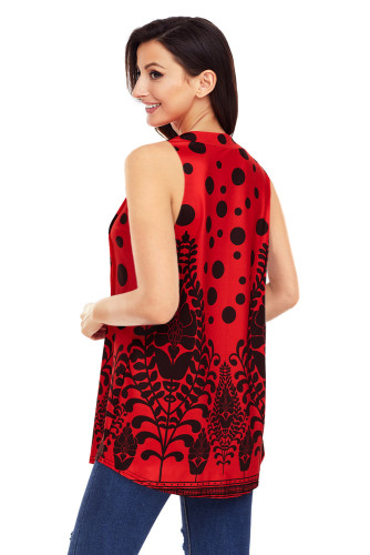 Red Black Floral Print Flowy Tank Top